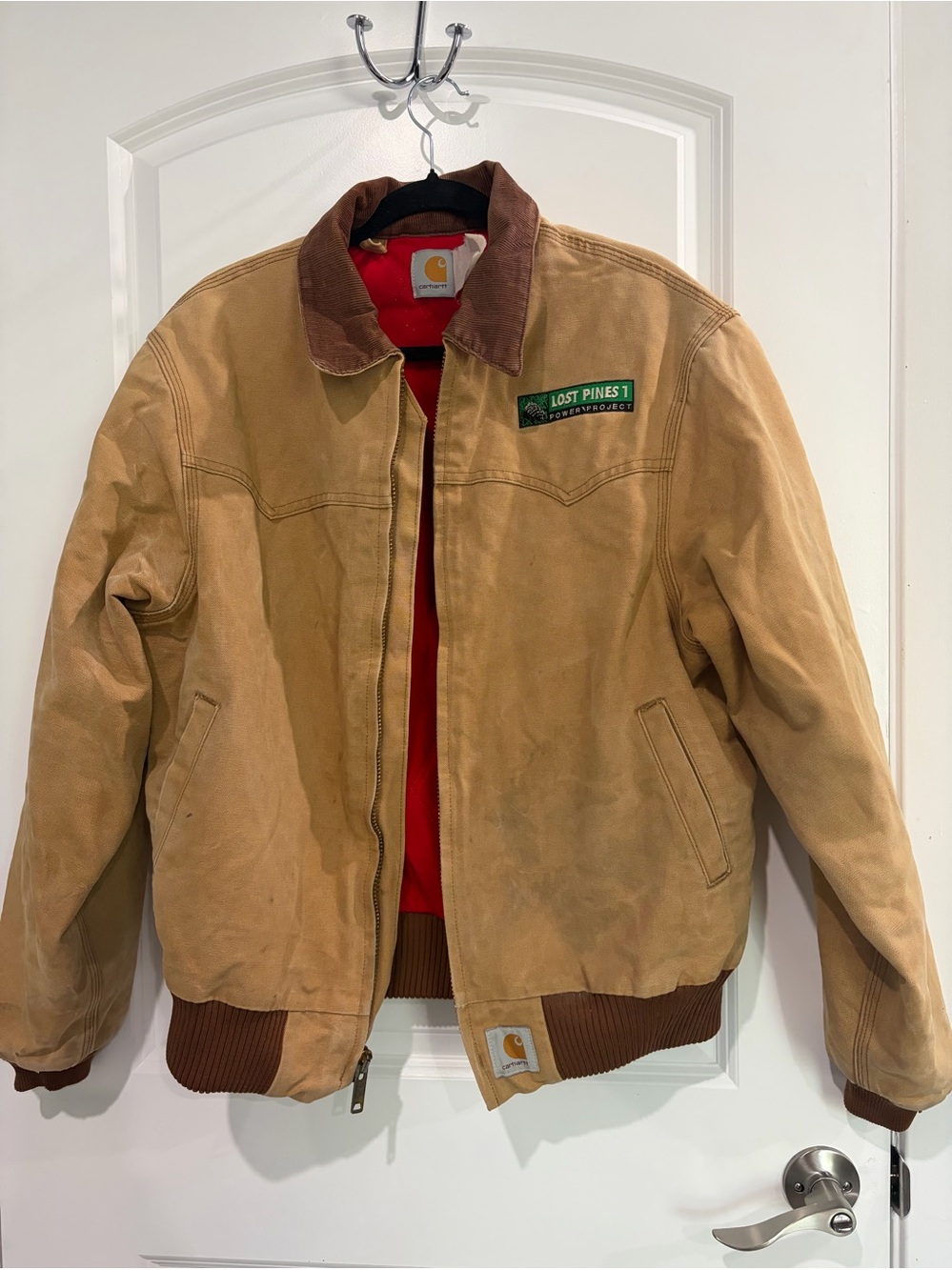 Carhartt Tan Canvas Bomber Jacket with Brown Corduroy Collar
